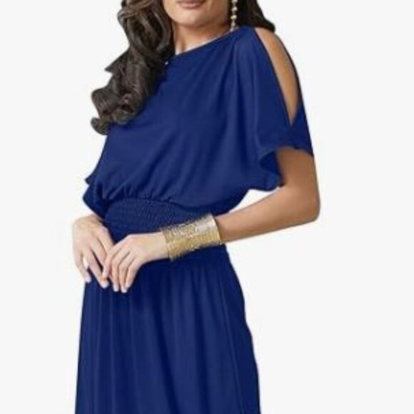 NWT! Royal Blue Split Sleeves Smocked Elegant Cocktail Long Maxi Dress (3X) - Picture 1 of 10